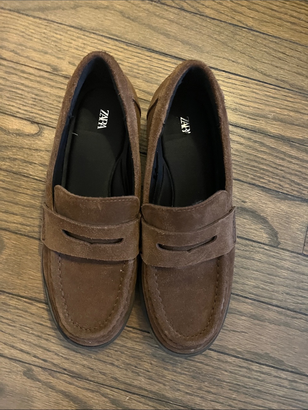 Zara women Brown Suede Penny Loafers